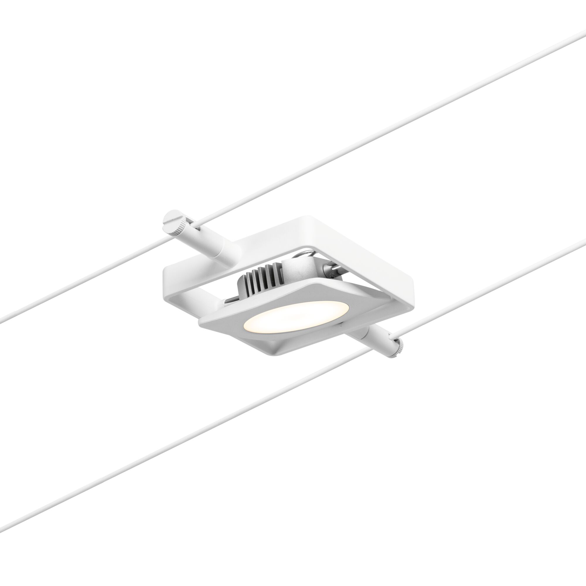 Witte metalen LED-kabelspot met ronde lamp voor moderne verlichtingssystemen