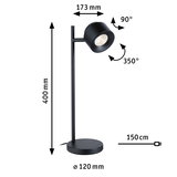 Black metal LED desk lamp with adjustable head and 150 cm power cable for flexible lighting