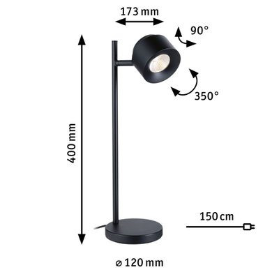 Zwarte metalen LED-bureaulamp met verstelbare kap en 150 cm lange stroomkabel