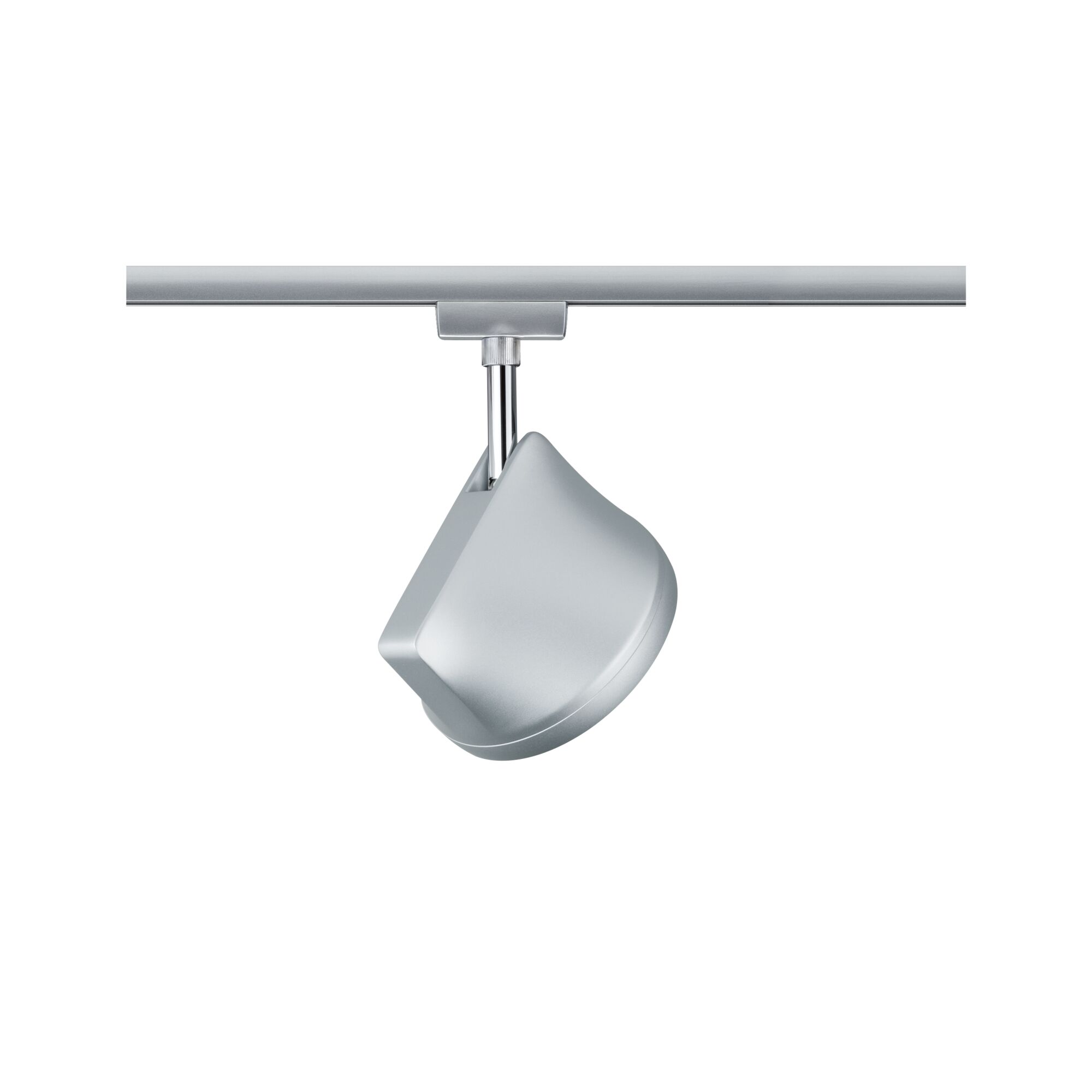 Modern silver metal LED spotlight for track systems, dimmable and adjustable lighting