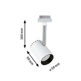 White metal LED spotlight with 180 mm height and 59 mm diameter for track lighting systems