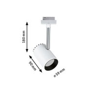 Weißer LED-Strahler aus Metall mit 180 mm Höhe und 59 mm Durchmesser für Schienensysteme
