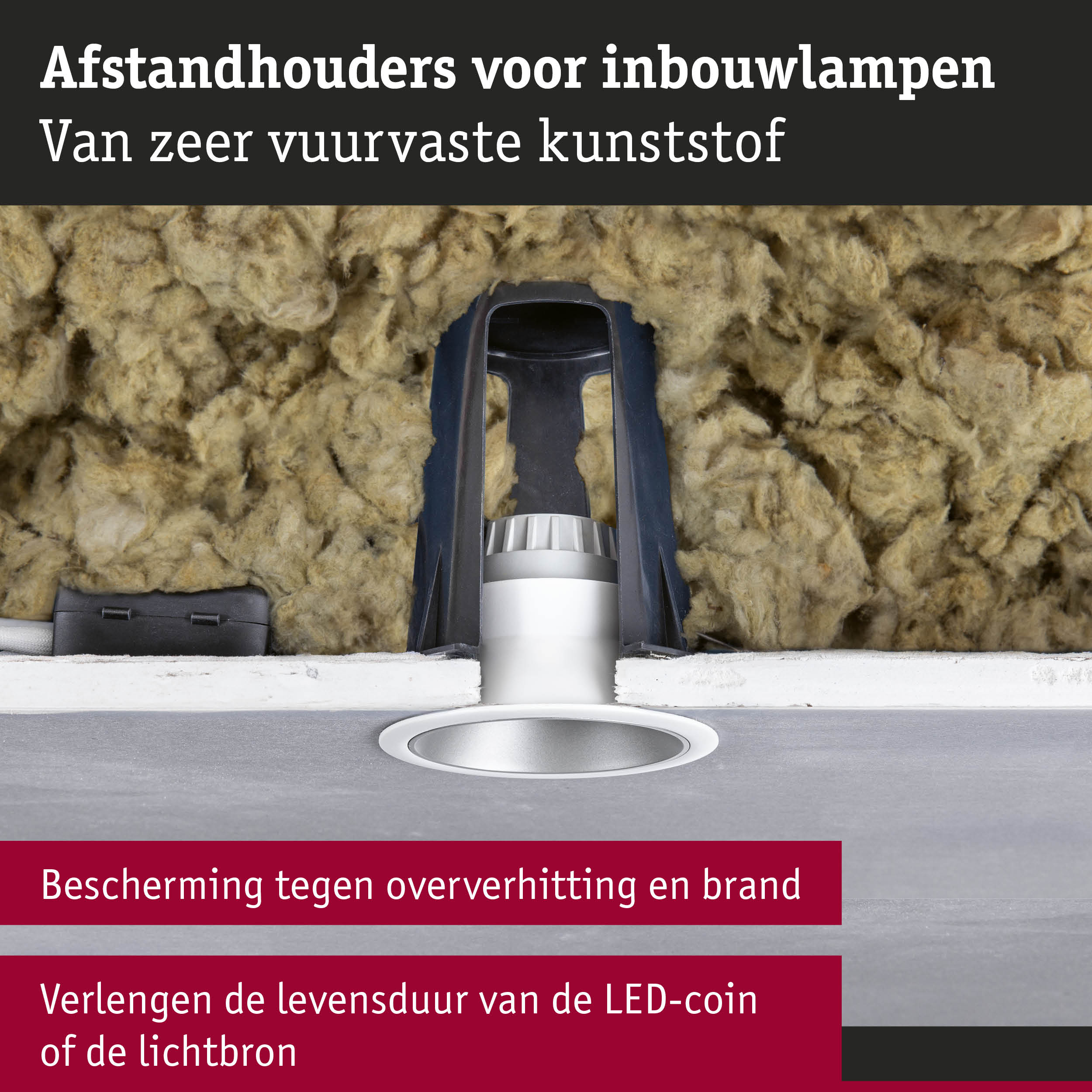Afstandhouders van vuurvast kunststof voor inbouwlampen beschermen tegen oververhitting en brand