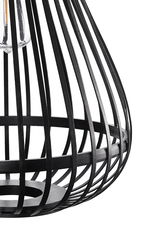 Black metal cage lampshade with curved bars for modern interior lighting design