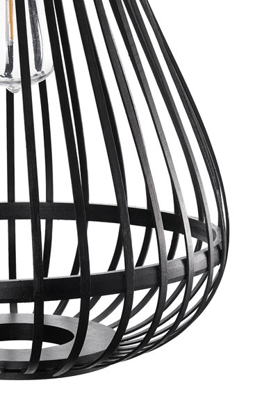 Black metal cage lampshade with curved bars for modern interior lighting design