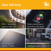 Solar LED strip with IP65 water protection, direct switch, approx. 7 hours charging and 4 hours lighting