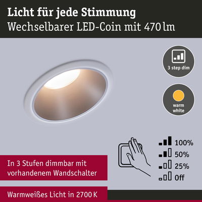 Wechselbarer LED-Spot mit warmweißem Licht 2700K und 3-stufiger Dimmfunktion für Wandlichtsteuerung