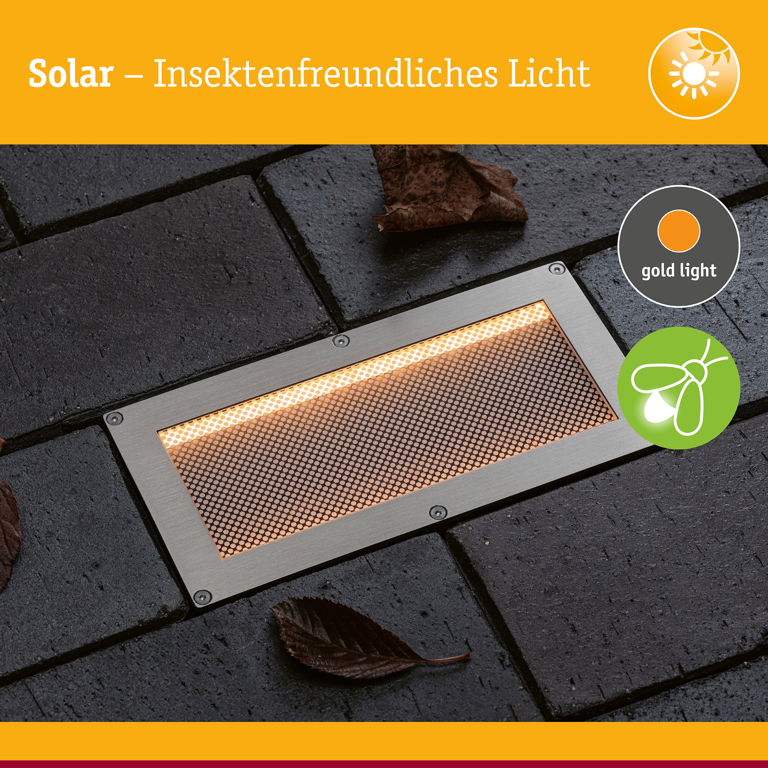 Solar LED Bodeneinbauleuchte Sorea Dämmerungssensor IP67 eckig 200x100mm 2200K 0,3W 14lm 3,7V Eisen gebürstet ABS/Polycarbonat/Edelstahl