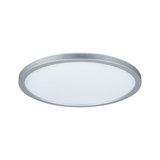 Round LED ceiling light with silver aluminum frame and white diffuser for modern room lighting