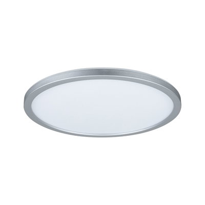 Round ceiling light with silver aluminium frame and white diffuser for modern indoor lighting