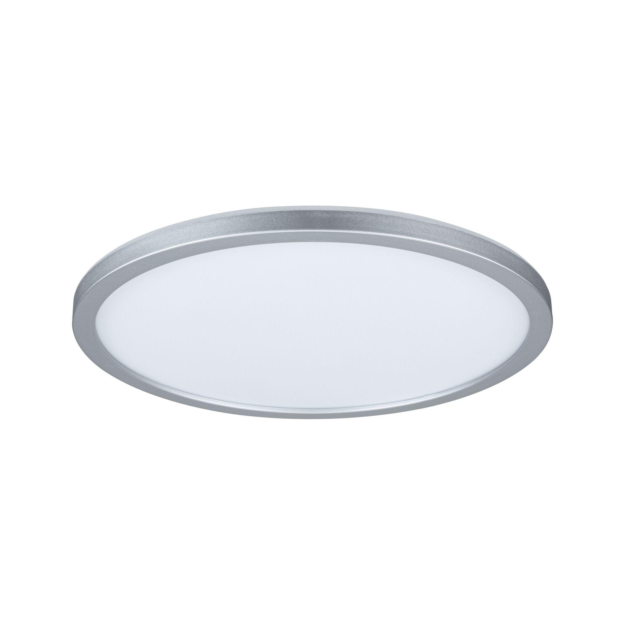 Round ceiling light with silver aluminium frame and white diffuser for modern indoor lighting