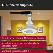 Witte LED-inbouwlamp met GU10-fitting en zwarte kabel voor directe 230V aansluiting