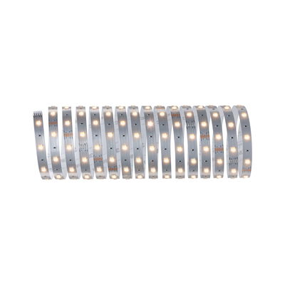 Flexible LED strip with warm white LEDs on silver board for decorative lighting solutions