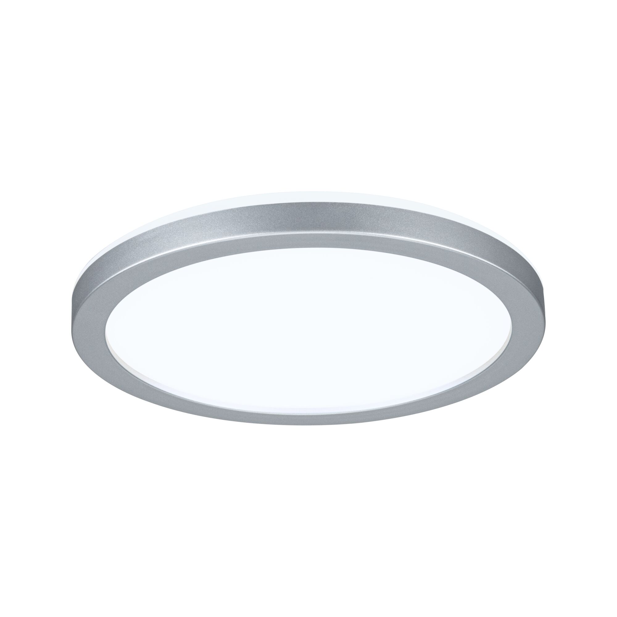 Plafonnier LED rond avec cadre en aluminium argenté et diffuseur blanc pour éclairage moderne