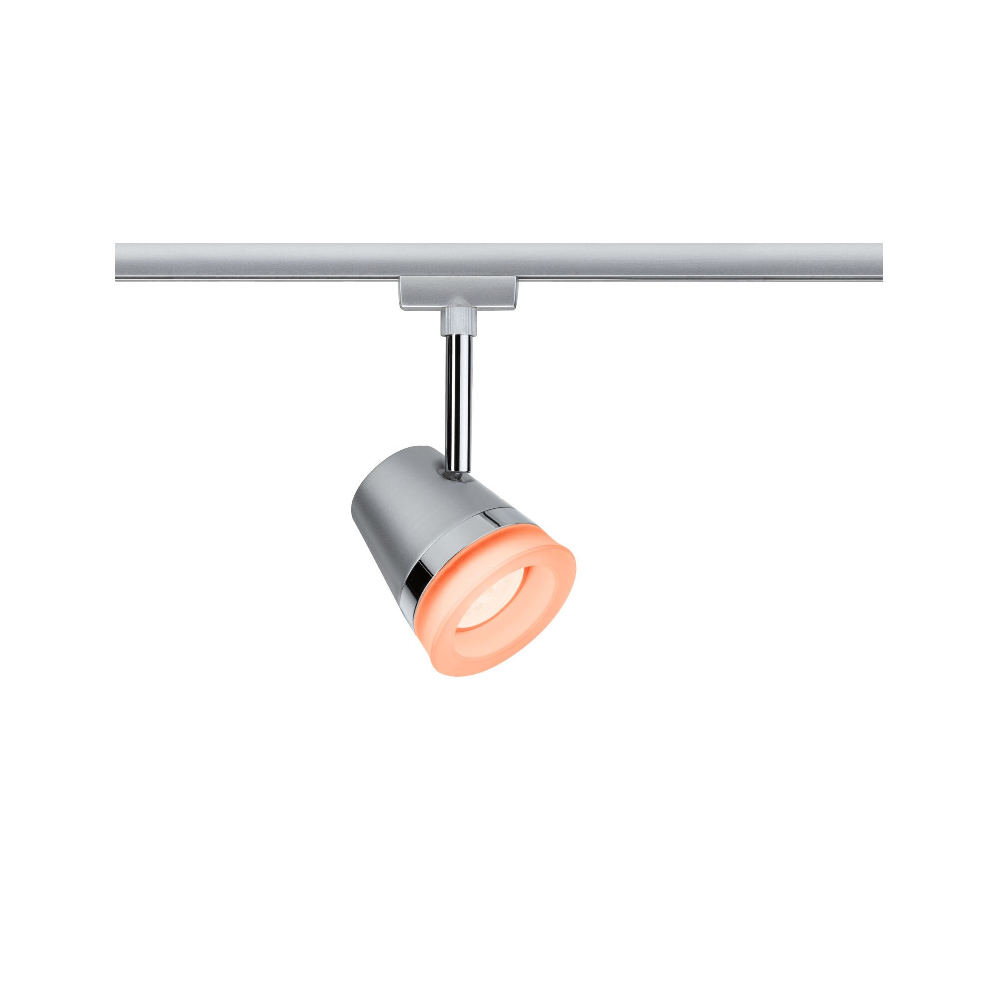 Spot LED argenté moderne avec lumière orange pour système d'éclairage sur rail intérieur