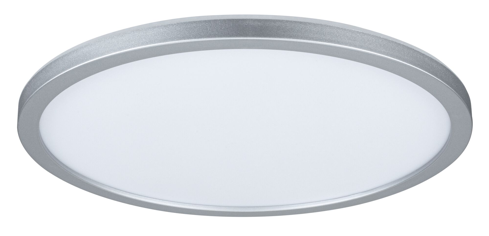Round LED ceiling light with silver aluminum frame and white diffuser for modern room lighting