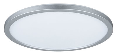 Round LED ceiling light with silver aluminum frame and white diffuser for modern room lighting