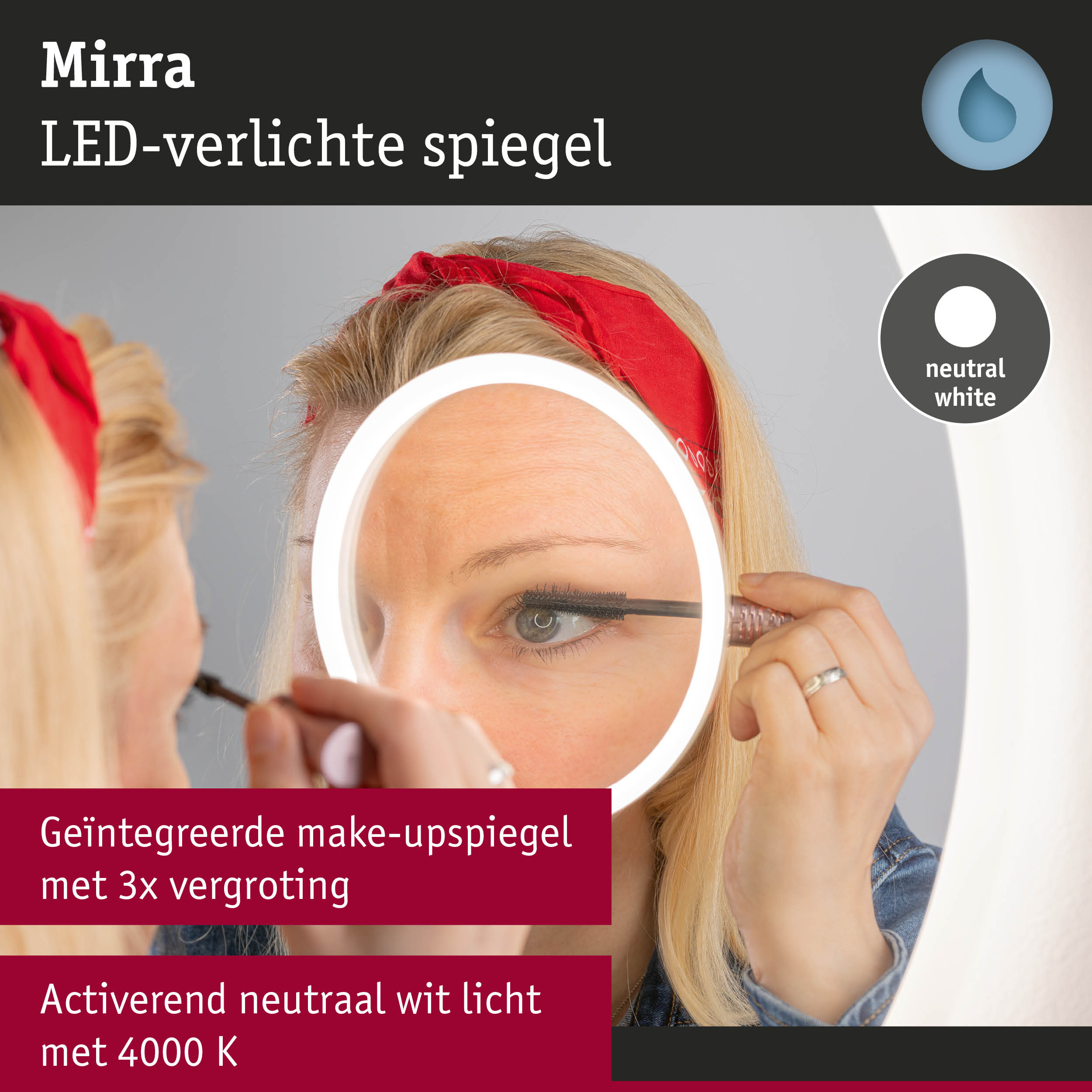 Mirra LED-verlichte make-upspiegel met 3x vergroting en neutraal wit licht van 4000K