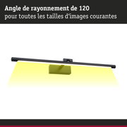 Applique LED noire avec angle de rayonnement de 120 degrés et projection lumineuse jaune au mur