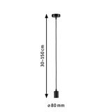 Suspension noire en métal de 80 mm de diamètre et 30-150 cm de longueur pour éclairage moderne