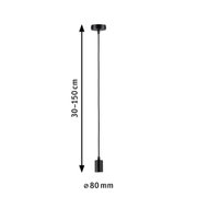 Black metal pendant light with 80 mm diameter and adjustable length from 30 to 150 cm