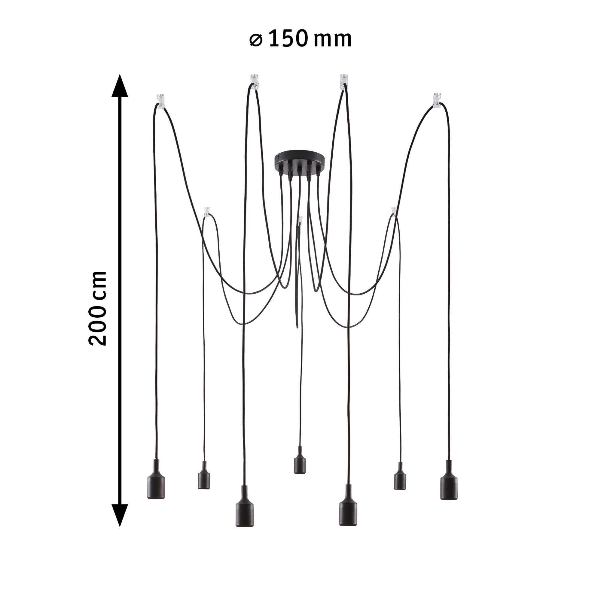 Neordic Pendelleuchte Ketil E27 7x60W dimmbar Schwarz max. Silikon/Metall