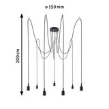 Zwarte hanglamp met negen kabels en fittingen, 200 cm lang, 150 mm diameter, moderne LED-verlichting