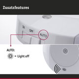 Weißes Kunststoffgerät mit AUTO-Schalter und Licht- sowie Signalanzeige für Hausautomation