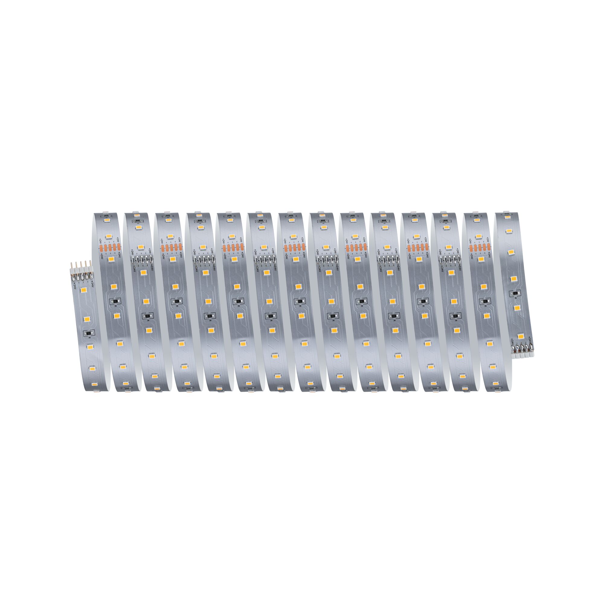 Flexible silver LED strip with warm white LEDs for modern lighting applications