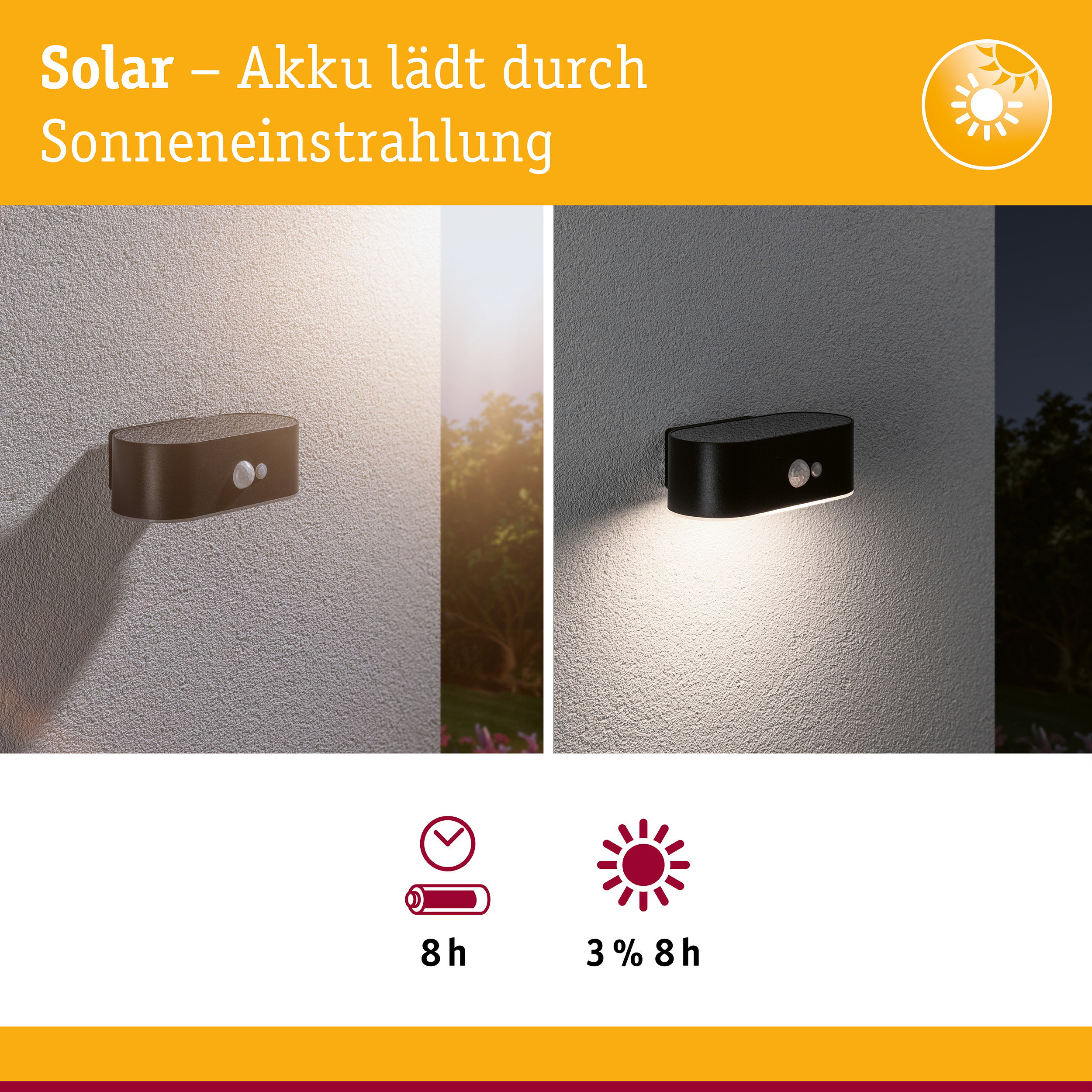 Solar LED Außenwandleuchte Adya Bewegungsmelder IP44 3000K 200lm Schwarz