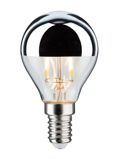 Half-mirrored LED bulb with E14 base made of clear glass for energy-saving lighting