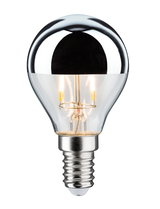 Half-mirrored LED bulb with E14 base made of clear glass for energy-saving lighting
