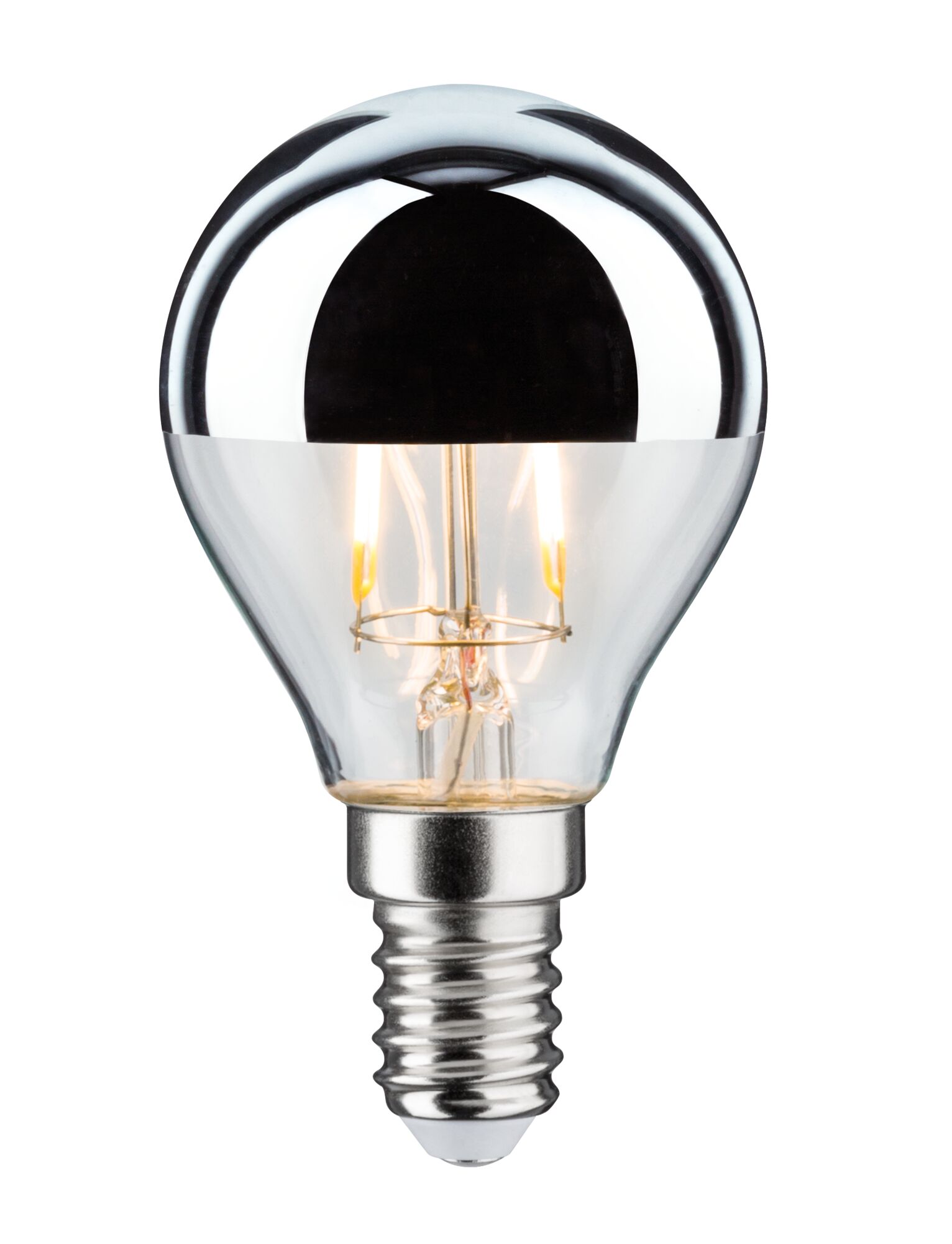 Modern Classic Edition Standard 230 V Sphérique LED Calotte réflectrice E14 220lm 2,6W 2700K Calotte argentée Ampoule LED miroitée avec culot E14 en verre transparent pour éclairage économique