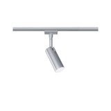 Modern silver metal LED spotlight on track system for flexible room lighting solutions