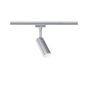 Modern silver metal LED spotlight for track systems, dimmable and adjustable lighting fixture
