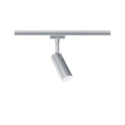 Modern silver metal LED spotlight for track systems, dimmable and adjustable lighting fixture