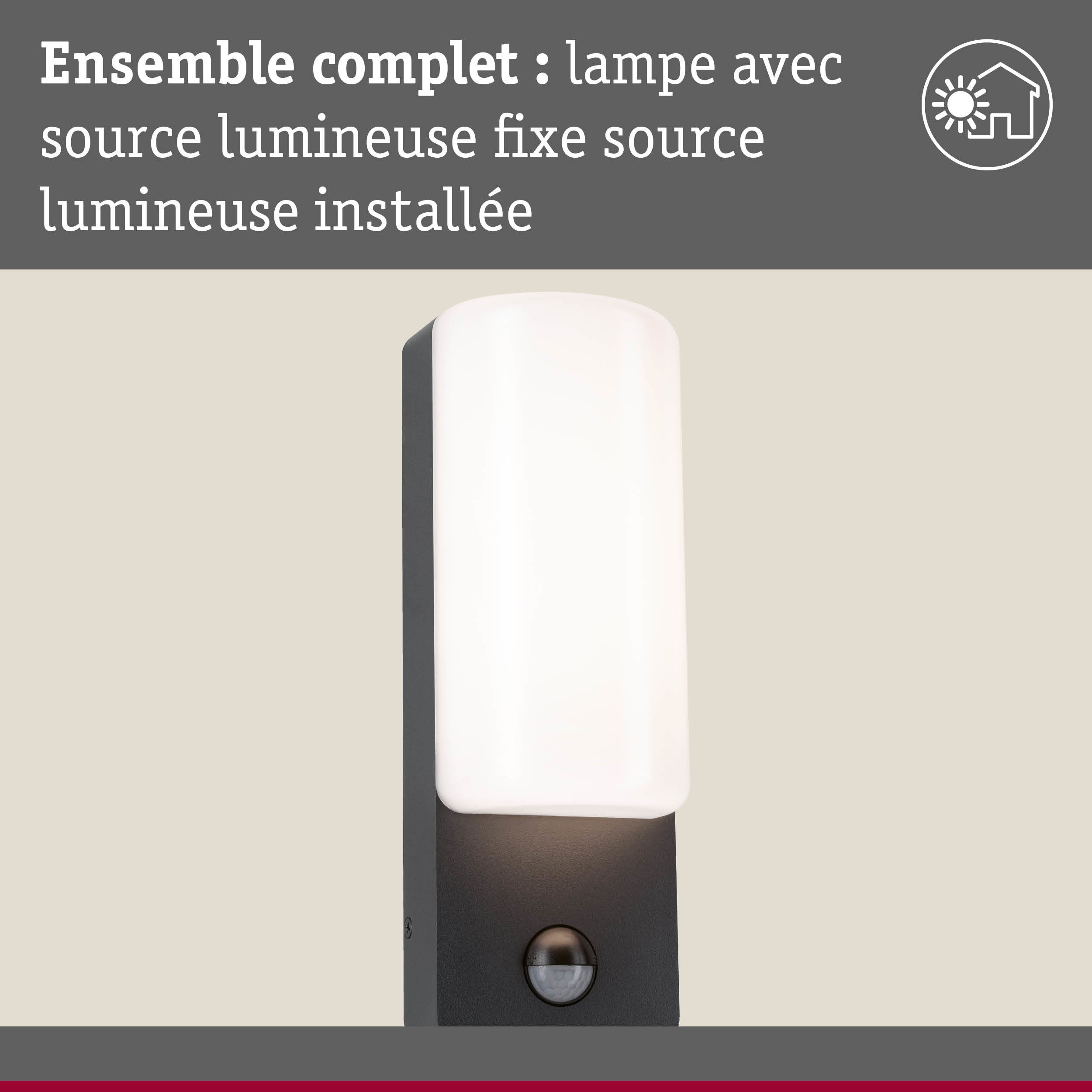 Applique murale extérieure moderne en métal noir avec verre blanc et détecteur de mouvement pour jardin