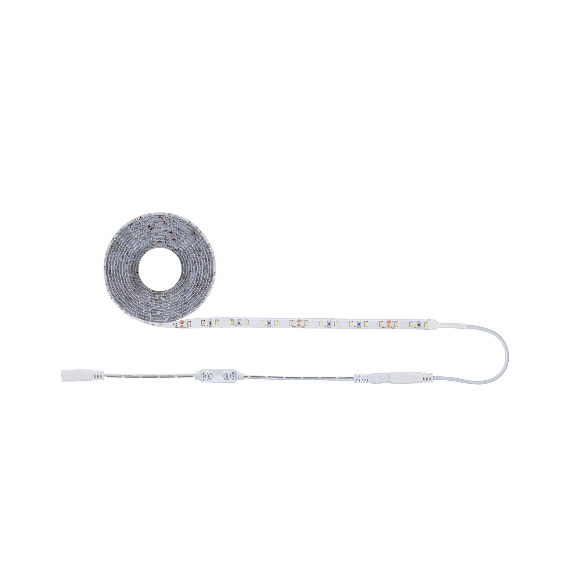White LED strip light with control cable for flexible indoor lighting solutions and decoration