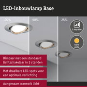 LED-inbouwlamp Base van zilverkleurig metaal met dimbaar warm wit licht in 3 standen