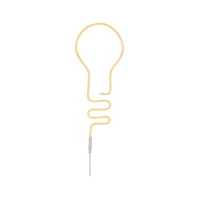 Yellow LED light tube shaped like a bulb with flexible cable for decorative lighting