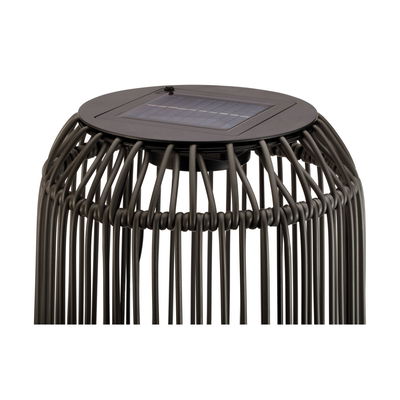 Solcelledrevet udendørs lampe i sort metal med burdesign til have og terrasse