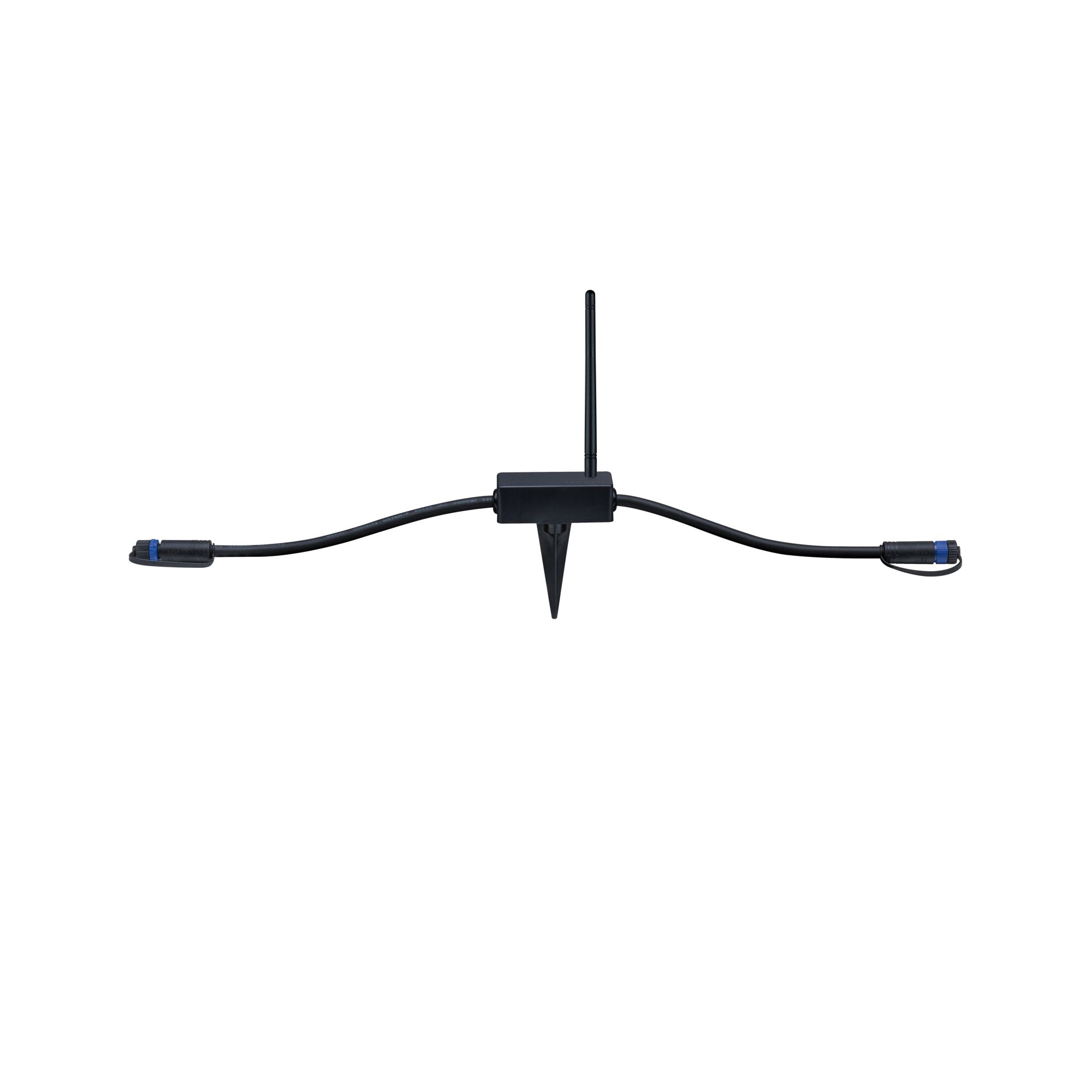 Câble de connexion noir avec piquet et antenne pour systèmes d'éclairage extérieur LED.