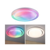 Round LED ceiling light with multicolor RGB lighting and white light for modern living spaces