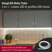 Gaine lumineuse LED flexible blanche à angle 90° pour éclairage homogène sous placards gris en cuisine