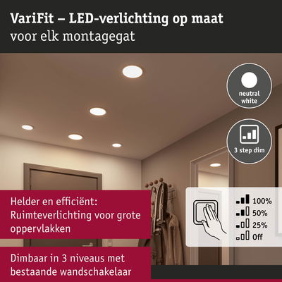 Neutraal witte LED-plafondlampen met 3-traps dimfunctie voor heldere, efficiënte ruimteverlichting