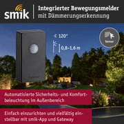 Schwarzer Bewegungsmelder mit Dämmerungserkennung für automatisierte Außenbeleuchtung im Garten