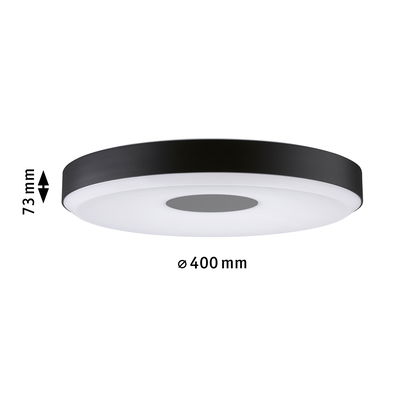 Plafonnier LED rond avec cadre métal noir et diffuseur blanc, diamètre 400 mm