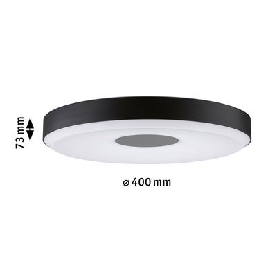 Round LED ceiling light with black metal frame and white diffuser, 400 mm diameter
