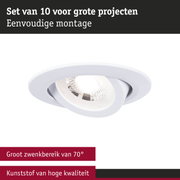 Witte kunststof inbouwspot met 70° zwenkbereik voor grote projecten en eenvoudige montage
