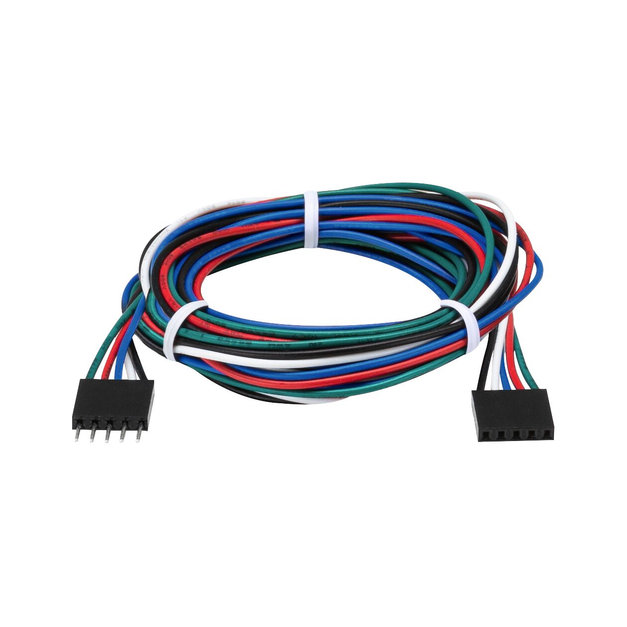 Multicoloured multi-core cable with black connectors, ideal for LED lighting and electronic devices.